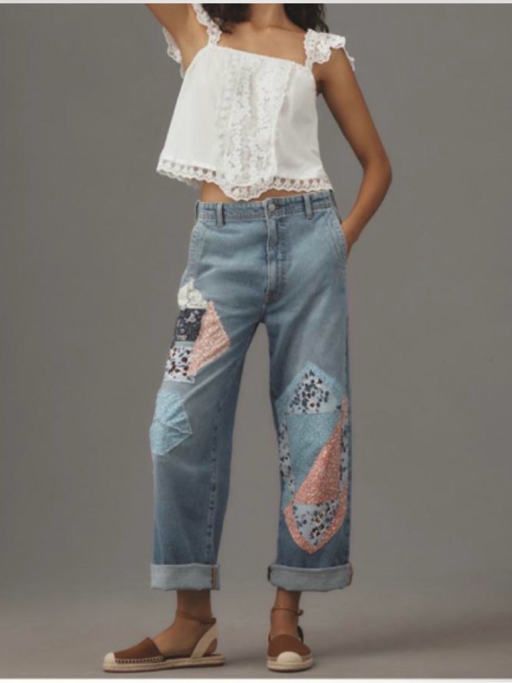 The Lonnie Cuffed High-Rise Crop Jeans :
Patchwork Edition